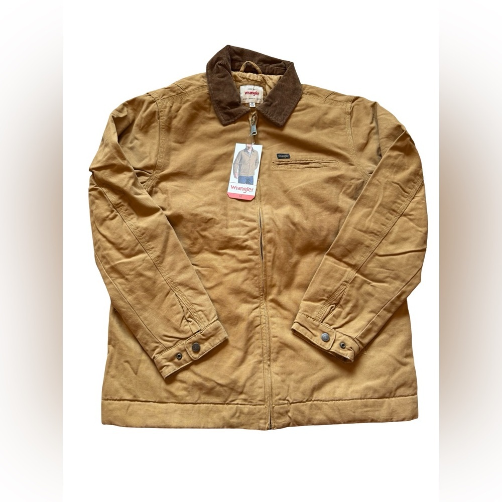 Wrangler Canvas Work Jacket Men’s Medium Brown Corduroy Collar Ranch Coat NWT